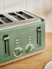 Green Bronx Wood Effect 4 Slice Toaster - Image 3 of 6