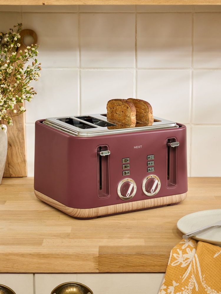 Red Bronx Wood Effect 4 Slice Toaster - Image 1 of 6