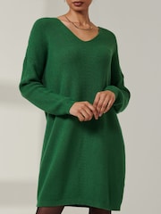 Jolie Moi Green Ribbed Detail Knit Tunic Jumper - Image 3 of 6