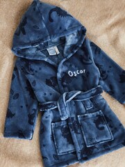 My 1st Years Blue Personalised Dinosaur Pattern Fleece Robe - Image 1 of 5