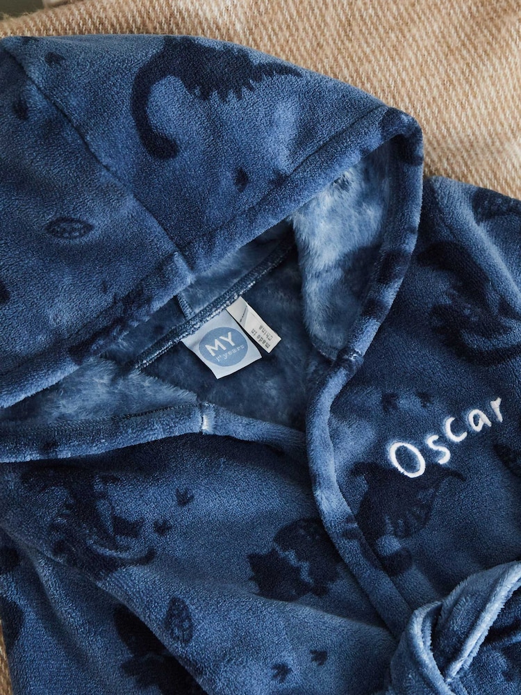 My 1st Years Blue Personalised Dinosaur Pattern Fleece Robe - Image 2 of 5