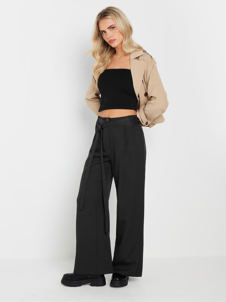 PixieGirl Petite Black Double Wrap Wide Leg Trousers - Image 2 of 5