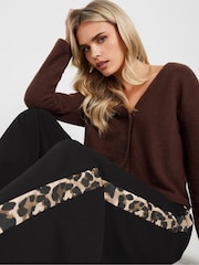 PixieGirl Petite Brown Side Stripe Wide Leg Joggers - Image 4 of 5