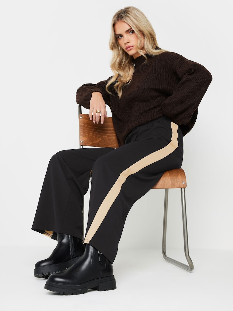 PixieGirl Petite Black Side Stripe Wide Leg Joggers - Image 4 of 5