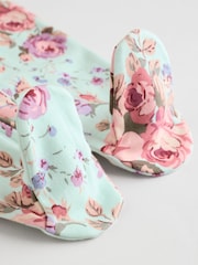 Pink Grün - 3er-Pack geblümte Schlaganzüge aus 100  % Baumwolle mit Druckknöpfen für Babys - Bild 10 von 11