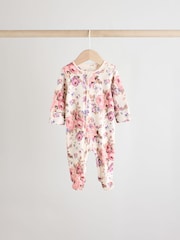 Pink Grün - 3er-Pack geblümte Schlaganzüge aus 100  % Baumwolle mit Druckknöpfen für Babys - Bild 2 von 11