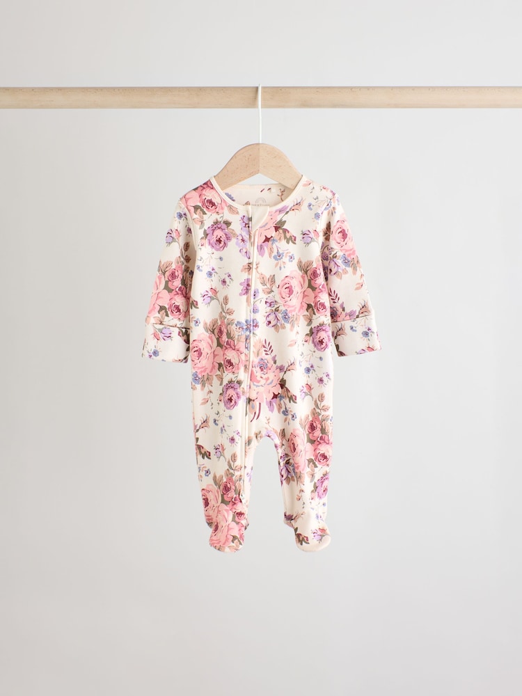 Pink Grün - 3er-Pack geblümte Schlaganzüge aus 100  % Baumwolle mit Druckknöpfen für Babys - Bild 2 von 11