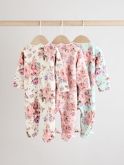 Pink Grün - 3er-Pack geblümte Schlaganzüge aus 100  % Baumwolle mit Druckknöpfen für Babys - Bild 5 von 11