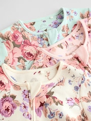 Pink Grün - 3er-Pack geblümte Schlaganzüge aus 100  % Baumwolle mit Druckknöpfen für Babys - Bild 8 von 11