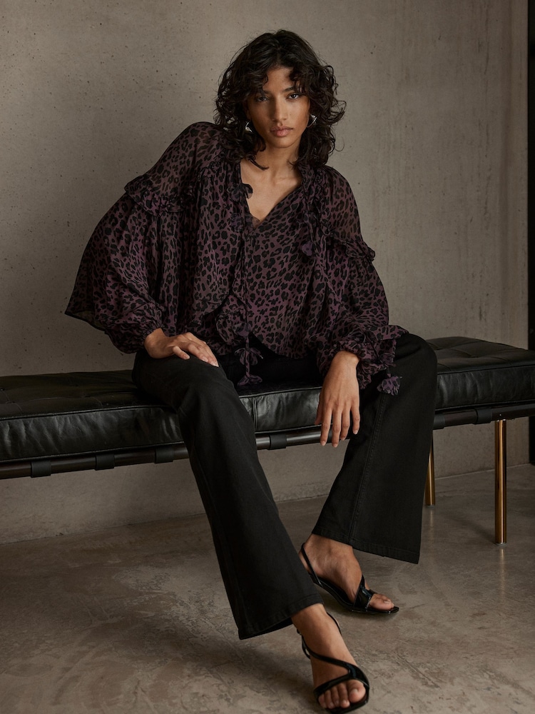Mint Velvet Red Animal Print Cape Blouse - Image 1 of 5