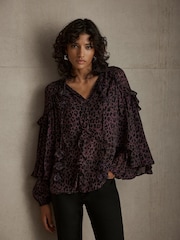 Mint Velvet Red Animal Print Cape Blouse - Image 2 of 5