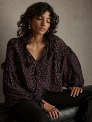 Mint Velvet Red Animal Print Cape Blouse - Image 3 of 5