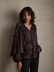 Mint Velvet Red Animal Print Cape Blouse - Image 5 of 5