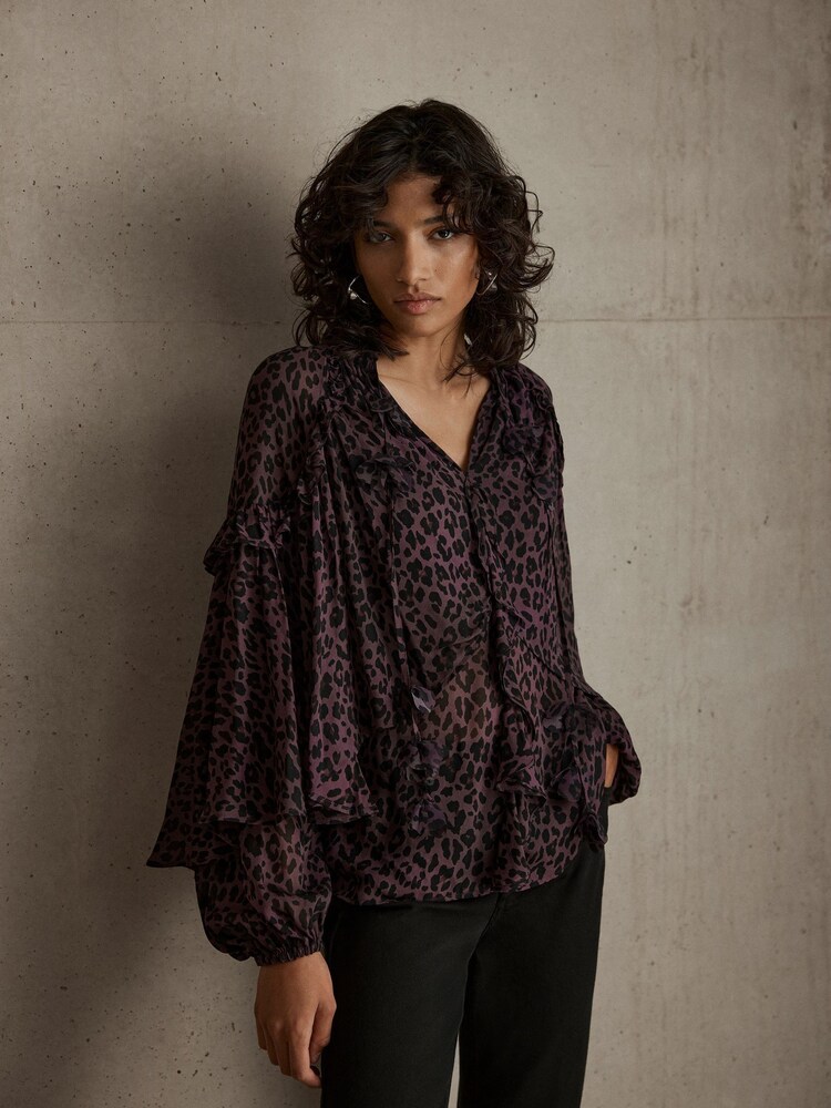 Mint Velvet Red Animal Print Cape Blouse - Image 5 of 5