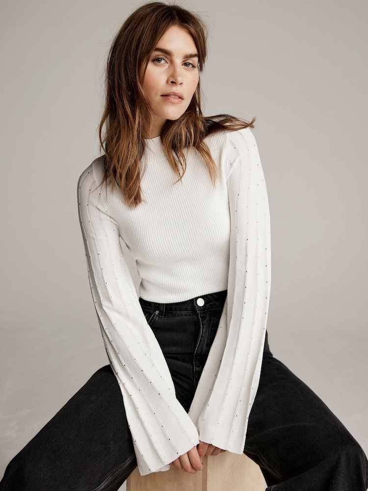 Mint Velvet White Embellished Knit Top - Image 1 of 7 Mint Velvet White Embellished Knit Top - Image 1 of 7