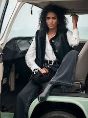 Mint Velvet Black Bonded Embroidered Collarless Gilet - Image 4 of 7