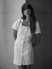 Mint Velvet White Sequin Boucle Mini Dress - Image 3 of 7