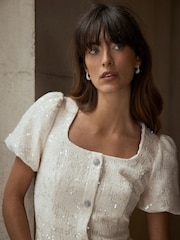 Mint Velvet White Sequin Boucle Mini Dress - Image 4 of 7