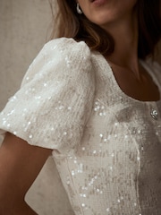 Mint Velvet White Sequin Boucle Mini Dress - Image 5 of 7