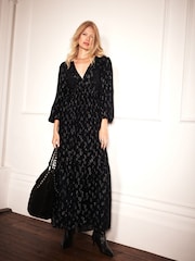 Mint Velvet Black Metallic Jacquard Maxi Dress - Image 1 of 7