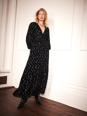 Mint Velvet Black Metallic Jacquard Maxi Dress - Image 4 of 7