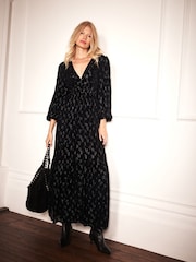Mint Velvet Black Metallic Jacquard Maxi Dress - Image 5 of 7