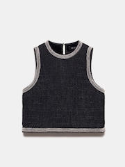 Mint Velvet Black Metallic Beaded Trim Boucle Top - Image 6 of 7