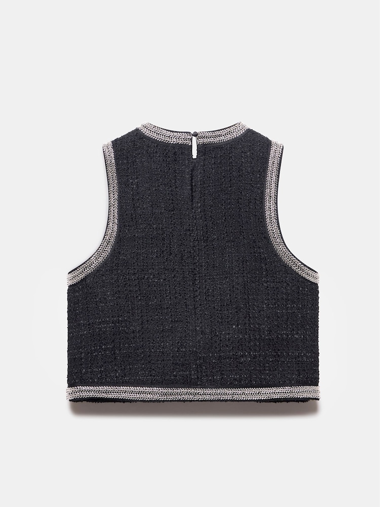 Mint Velvet Black Metallic Beaded Trim Boucle Top - Image 7 of 7