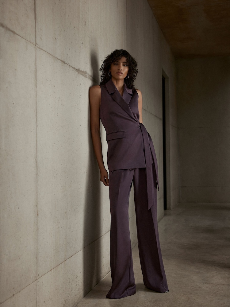 Mint Velvet Red Satin Wide Trousers - Image 1 of 6