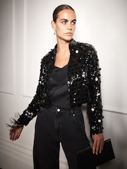 Mint Velvet Black Sequin Fringed Shrug - Image 3 of 7