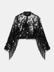 Mint Velvet Black Sequin Fringed Shrug - Image 6 of 7
