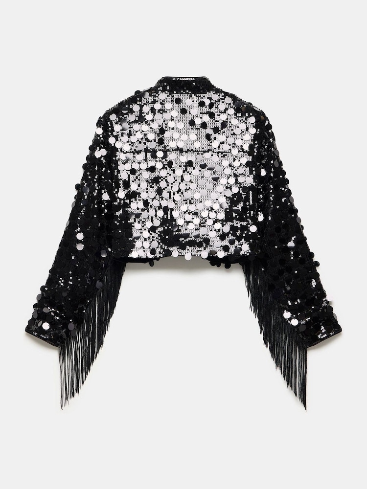 Mint Velvet Black Sequin Fringed Shrug - Image 7 of 7 Mint Velvet Black Sequin Fringed Shrug - Image 7 of 7