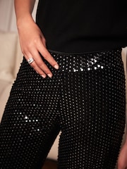 Mint Velvet Black Sequin Velvet Trousers - Image 3 of 6