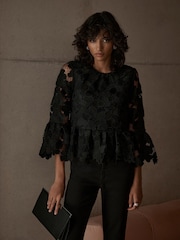 Mint Velvet Black Floral Applique Top - Image 3 of 6