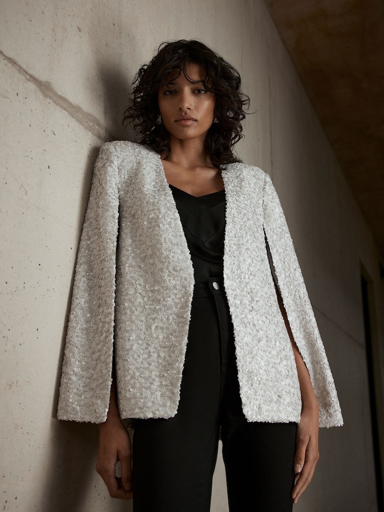 Mint Velvet Cream Sequin Cape Poncho - Image 1 of 7