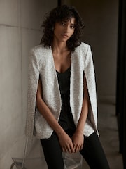 Mint Velvet Cream Sequin Cape Poncho - Image 3 of 7