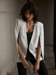 Mint Velvet Cream Sequin Cape Poncho - Image 5 of 7