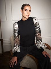 Mint Velvet Black Sequin Sleeve Jumper - Image 3 of 7