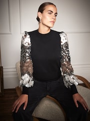 Mint Velvet Black Sequin Sleeve Jumper - Image 5 of 7