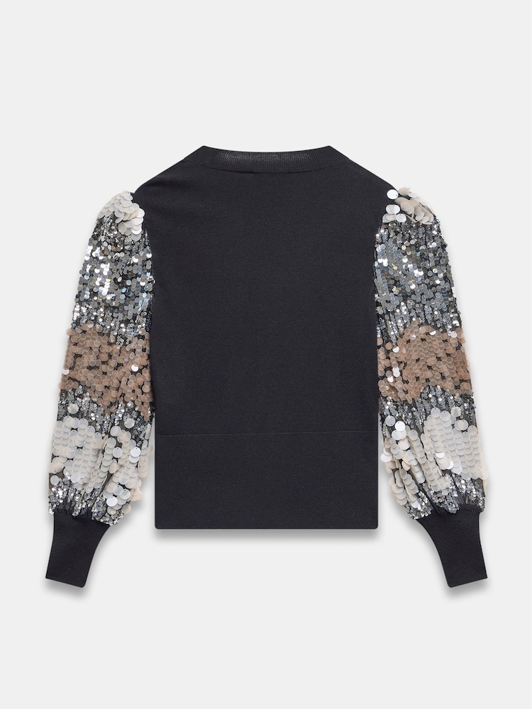Mint Velvet Black Sequin Sleeve Jumper - Image 7 of 7