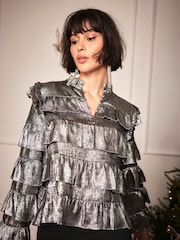 Mint Velvet Silver Ruffle Blouse - Image 3 of 7