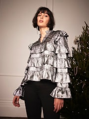Mint Velvet Silver Ruffle Blouse - Image 5 of 7