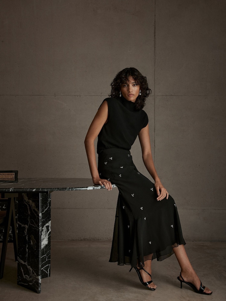 Mint Velvet Black Embellished Maxi Skirt - Image 1 of 7
