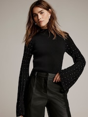 Mint Velvet Black Embellished Knit Top - Image 2 of 7