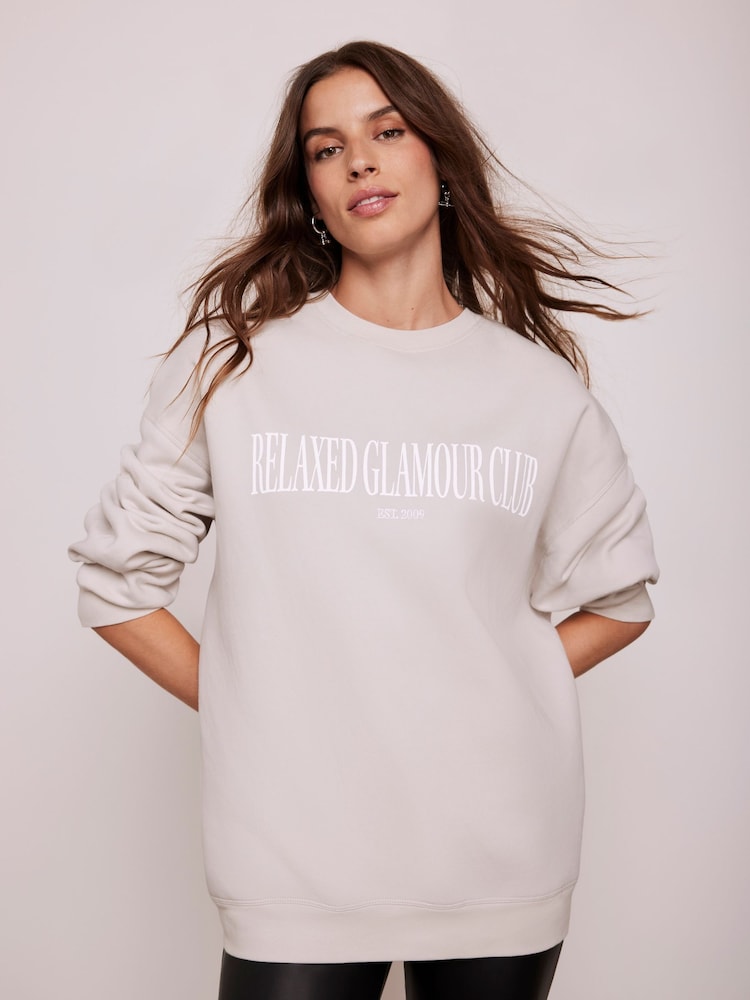 Mint Velvet Cream Relaxed Glamour Cotton Sweatshirt - Image 2 of 7