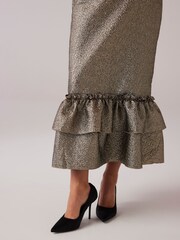 Mint Velvet Gold Metallic Ruffle Hem Midi Skirt - Image 3 of 7