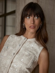 Mint Velvet White Sequin Boucle Top - Image 2 of 7