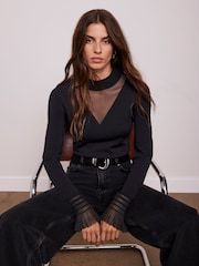 Mint Velvet Black Tulle Cuff Knit Top - Image 2 of 7