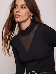Mint Velvet Black Tulle Cuff Knit Top - Image 3 of 7