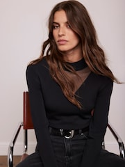 Mint Velvet Black Tulle Cuff Knit Top - Image 4 of 7